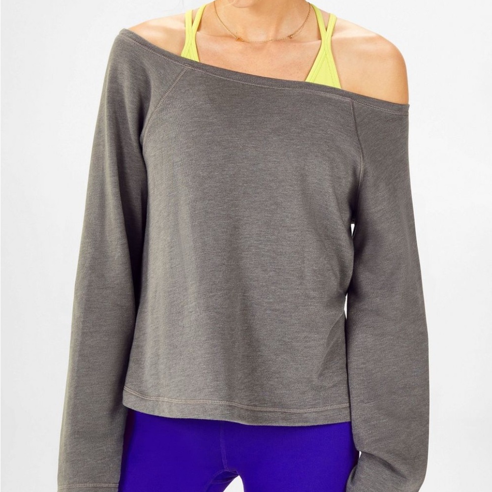 Fabletics Grey Off-the-Shoulder Wide Sleeve Pullover Women’s Size Medium